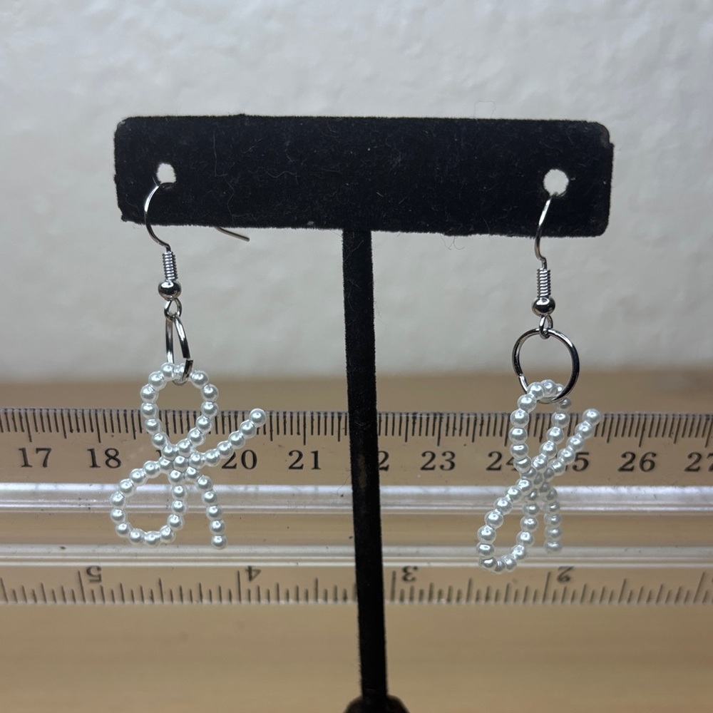 Delicate White Pearl Bow Drop Earrings